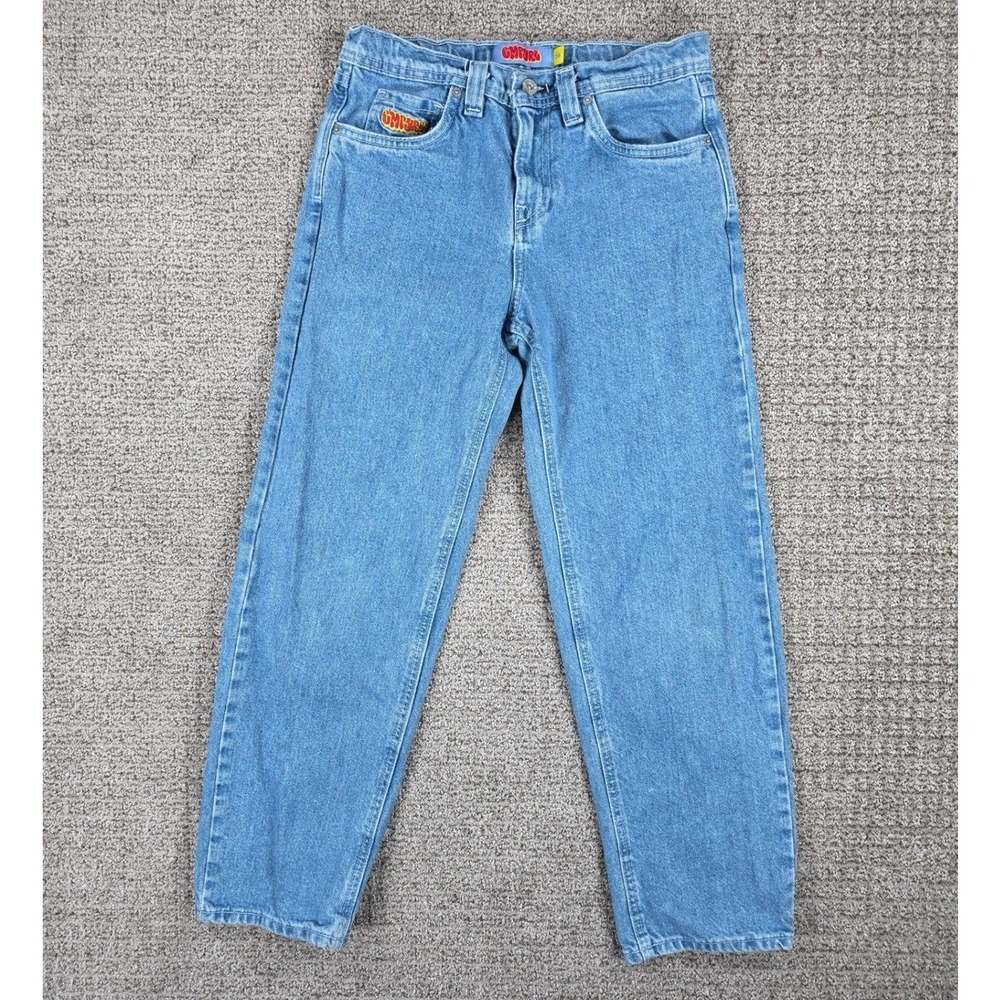 Empyre Mens Blue Denim Straight Leg Jeans Size 28x26 Logo Embroidered